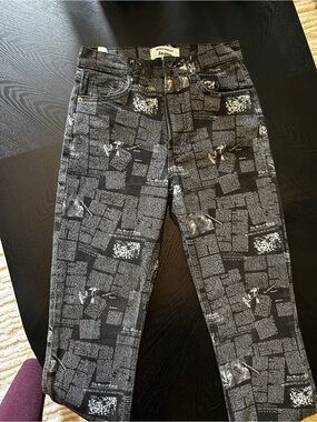 Reformation Black and White Newspaper Print Jeans